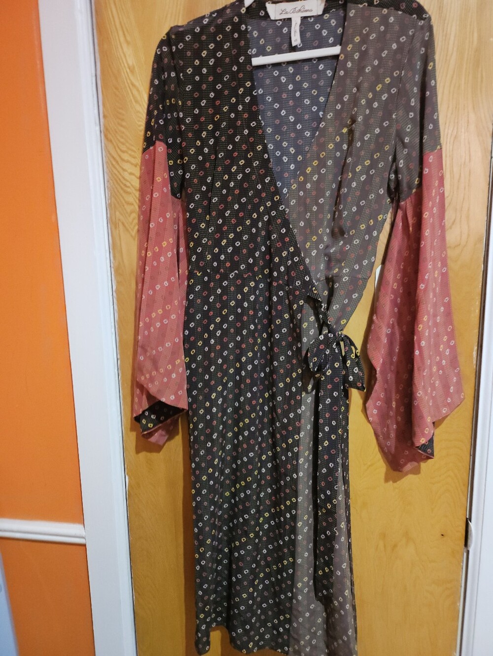 La Bohome Pink & Black Wrap Dress with Kimono Sleeves